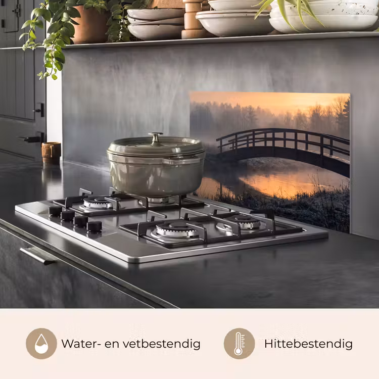 Spatscherm keuken - Brug - Mist - Bomen - Water — 2