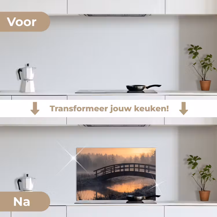 Spatscherm keuken - Brug - Mist - Bomen - Water — 7