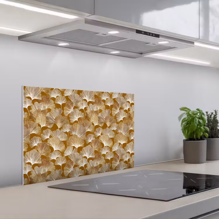 Spatscherm keuken - Ginkgo - Bladeren - Goud — 1