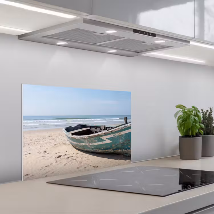 Spatscherm keuken - Boot - Zandstrand - Zee — 1