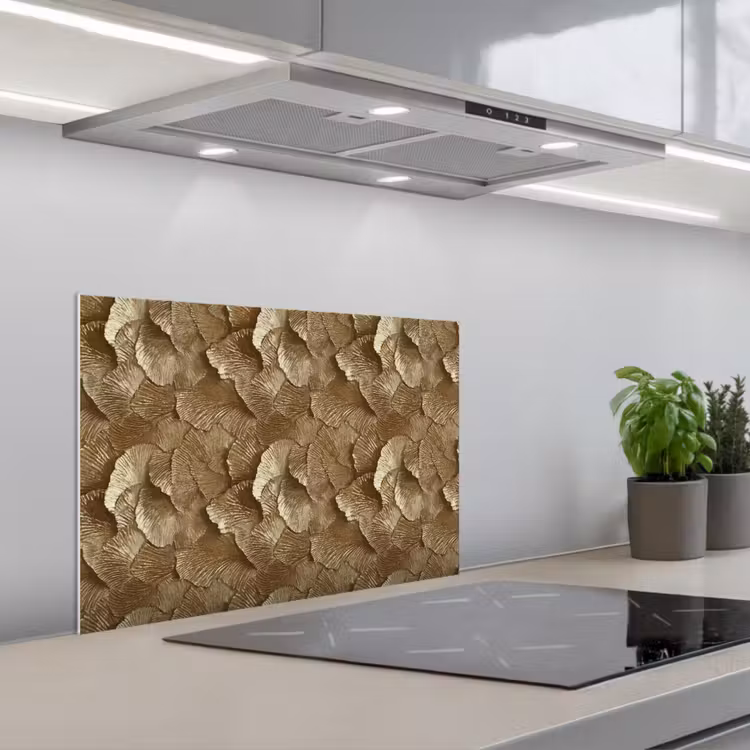 Spatscherm keuken - Organisch - Patroon - Bladeren - Goud — 1