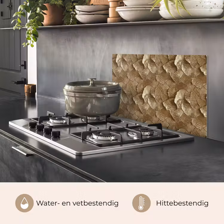 Spatscherm keuken - Organisch - Patroon - Bladeren - Goud — 2