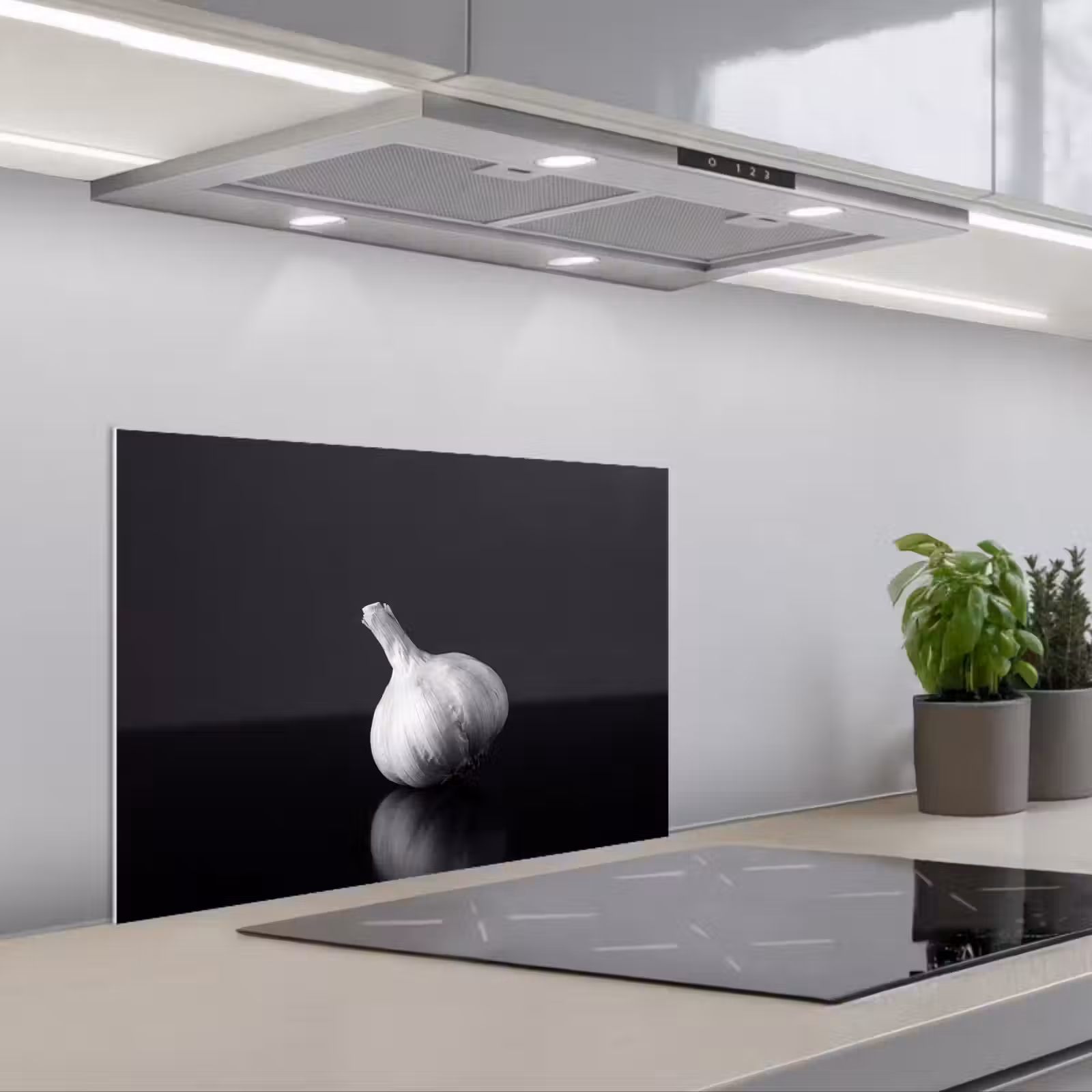 Spatscherm keuken - Knoflook - Zwart - Wit — 1