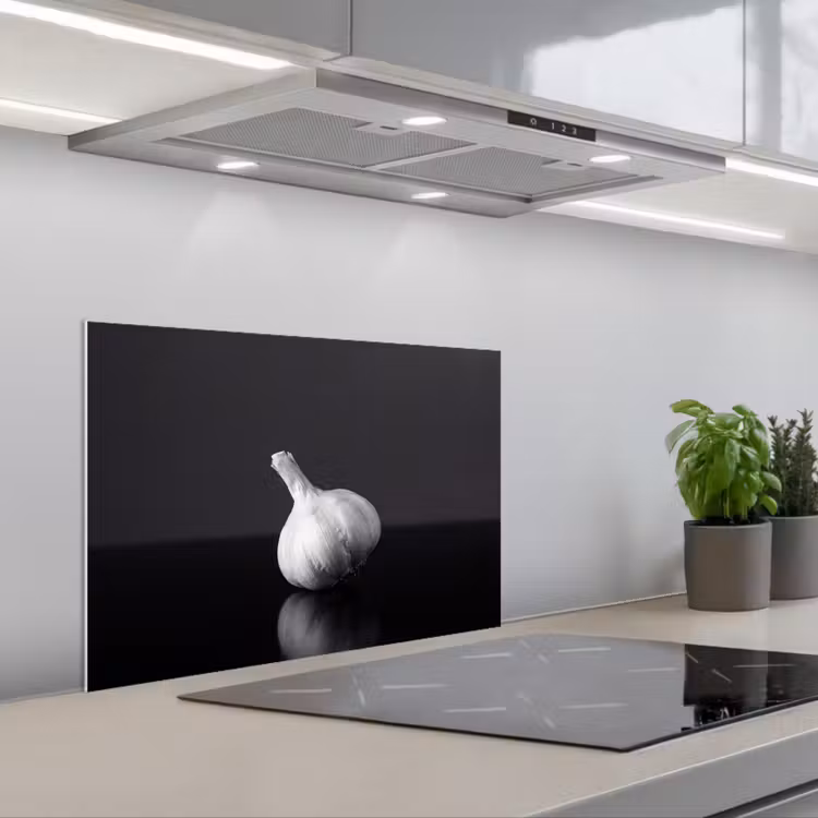Spatscherm keuken - Knoflook - Zwart - Wit — 1