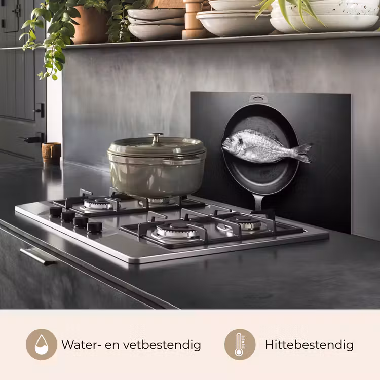 Spatscherm keuken - Pan - Vis - Zwart - Wit — 2