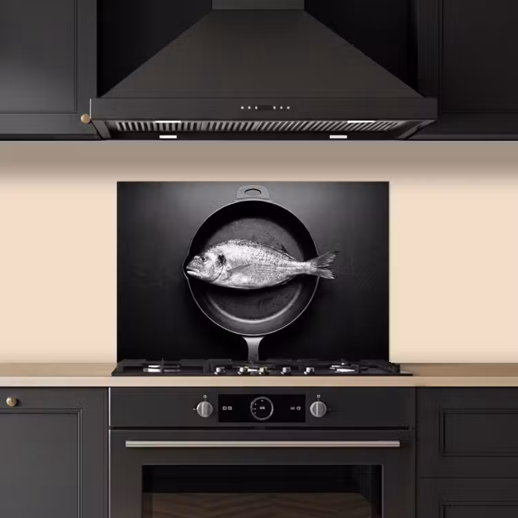 Spatscherm keuken - Pan - Vis - Zwart - Wit — 5