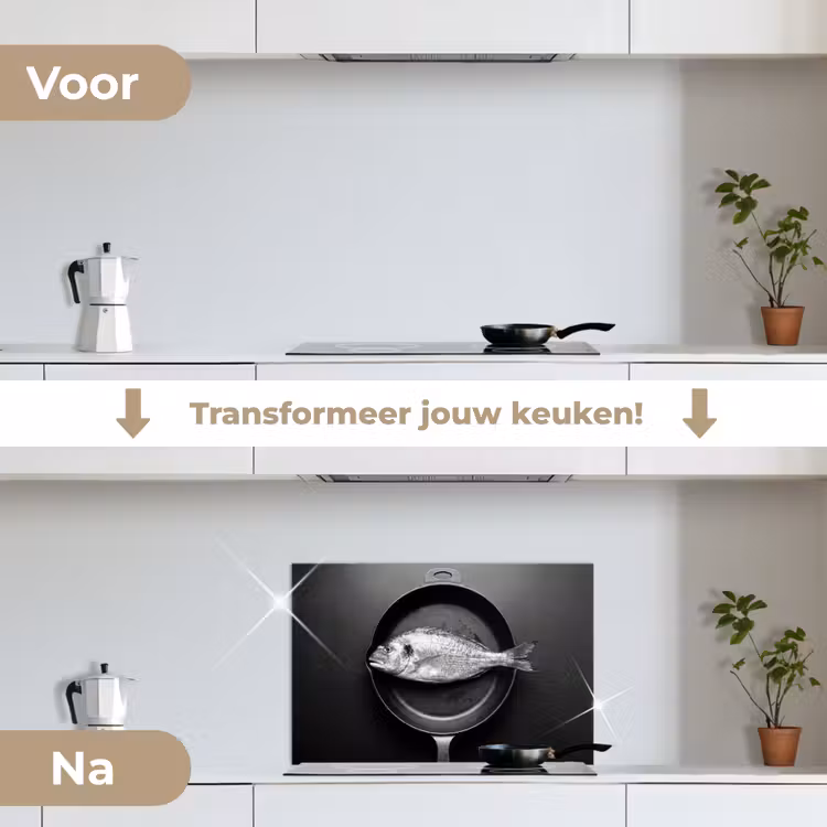 Spatscherm keuken - Pan - Vis - Zwart - Wit — 7