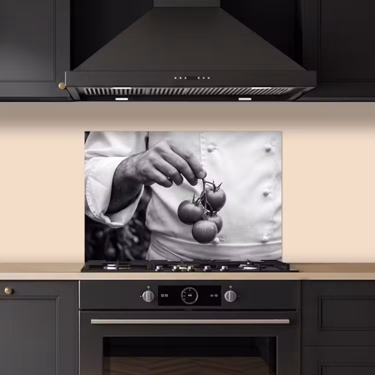 Spatscherm keuken - Tomaten - Chef - Zwart - Wit — 5