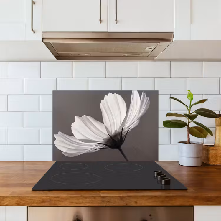 Spatscherm keuken - Bloem - Minimalistisch - Zwart - Wit — 3