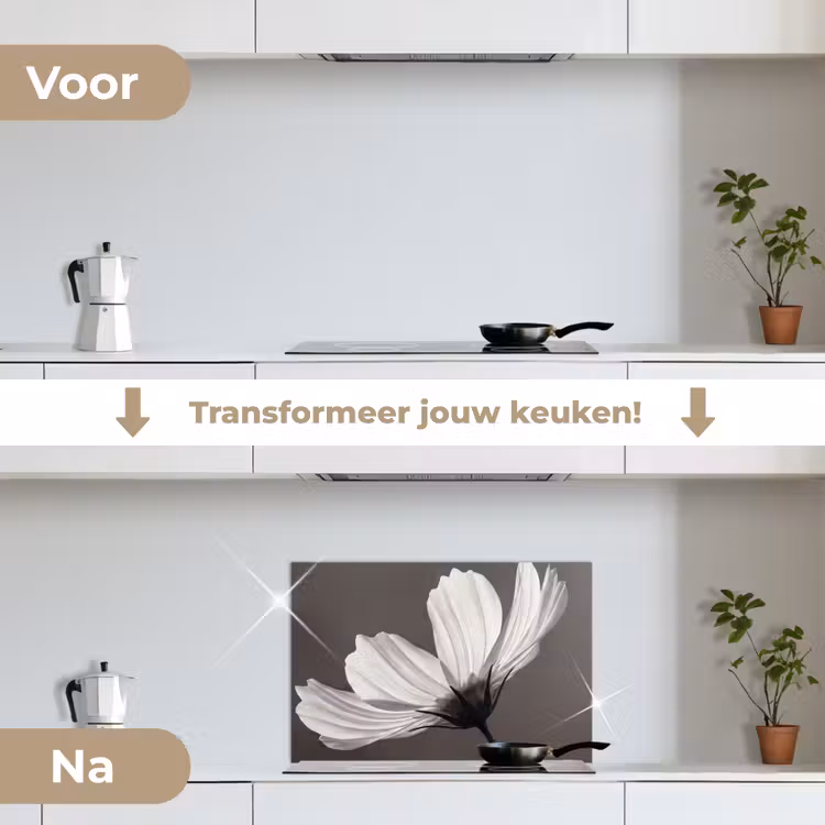 Spatscherm keuken - Bloem - Minimalistisch - Zwart - Wit — 7