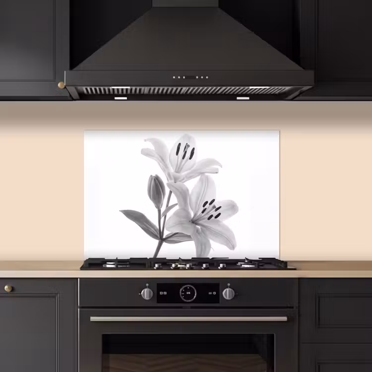 Spatscherm keuken - Lelies - Elegant - Zwart - Wit — 5