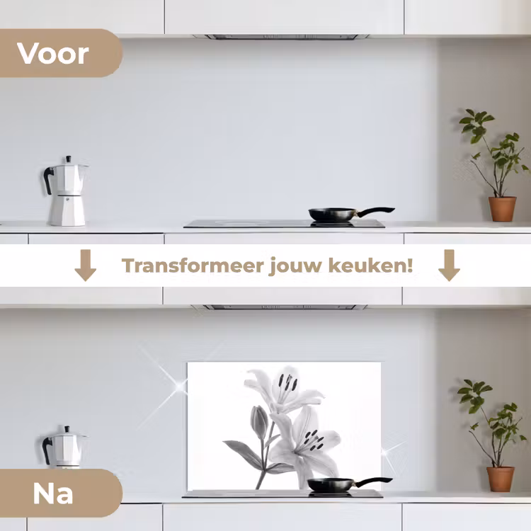 Spatscherm keuken - Lelies - Elegant - Zwart - Wit — 7