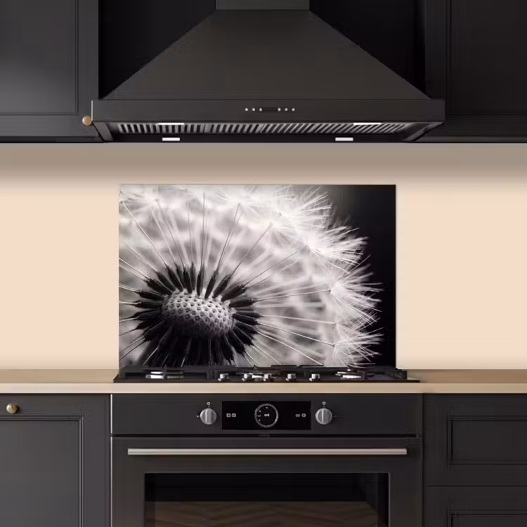 Spatscherm keuken - Paardenbloem - Zwart - Wit — 5