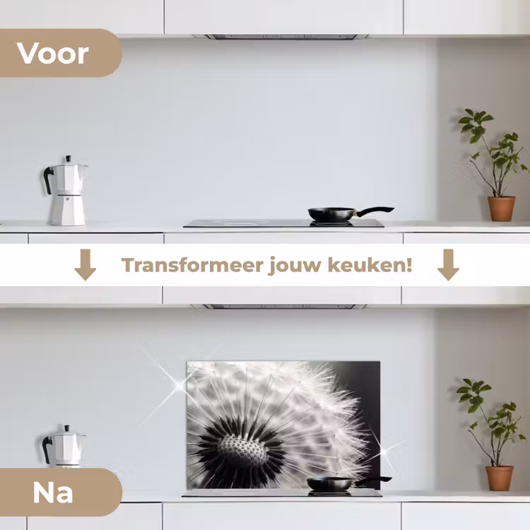 Spatscherm keuken - Paardenbloem - Zwart - Wit — 7