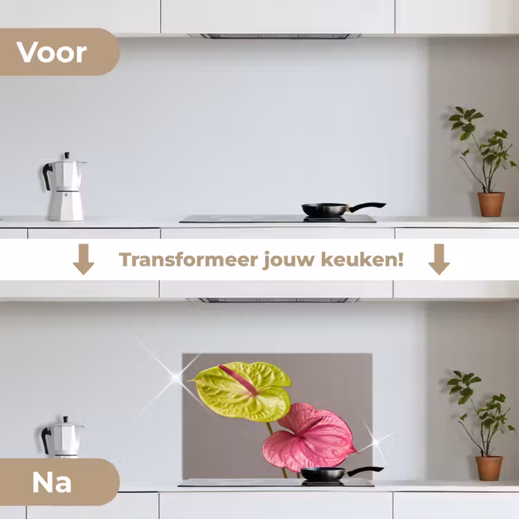 Spatscherm keuken - Planten - Anthurium - Groen - Roze — 7