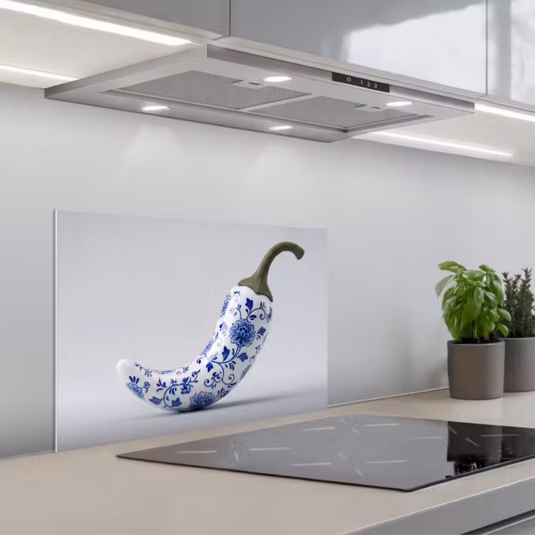 Spatscherm keuken - Chilipeper - Keramiek - Blauw — 1