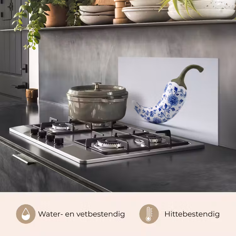 Spatscherm keuken - Chilipeper - Keramiek - Blauw — 2