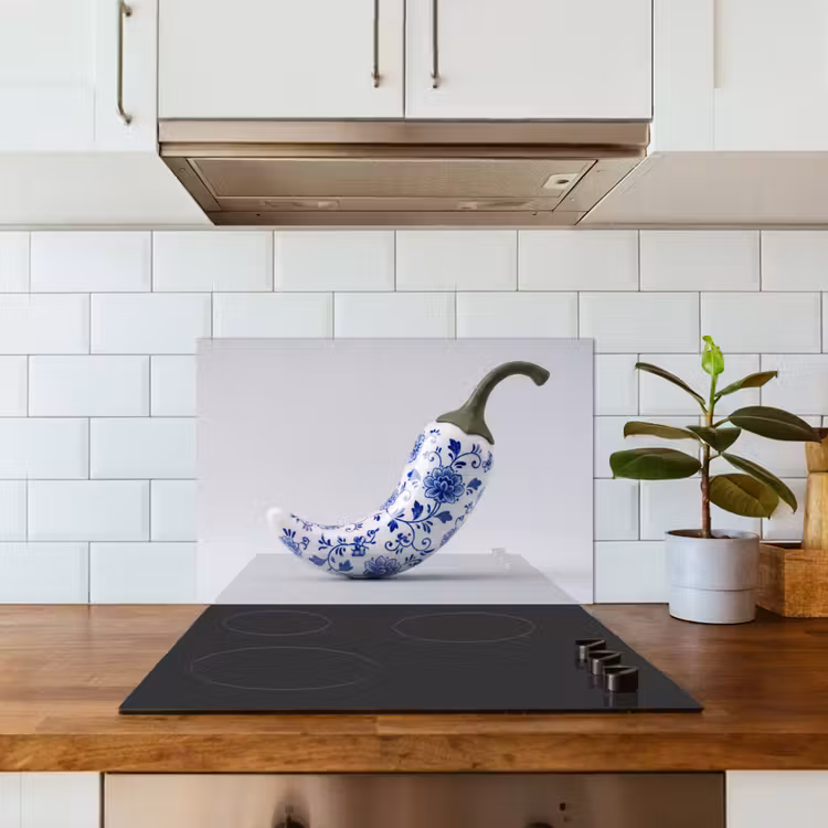 Spatscherm keuken - Chilipeper - Keramiek - Blauw — 3