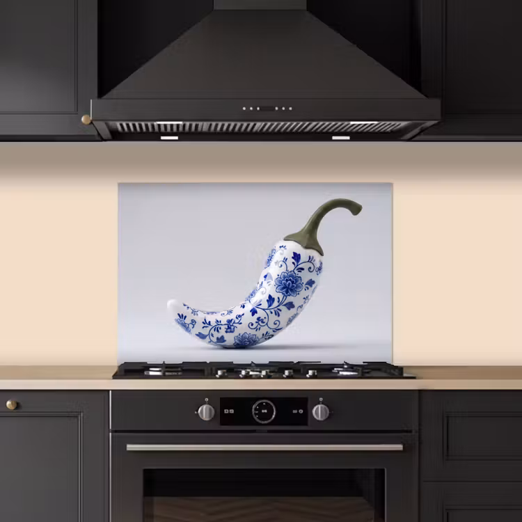 Spatscherm keuken - Chilipeper - Keramiek - Blauw — 5