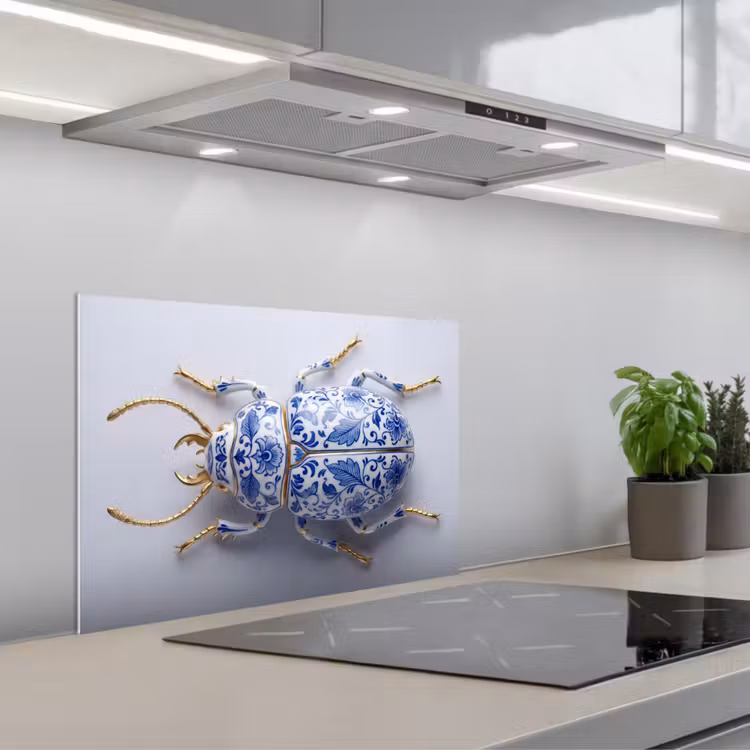 Spatscherm keuken - Kever - Delfts - Blauw - Goud — 1