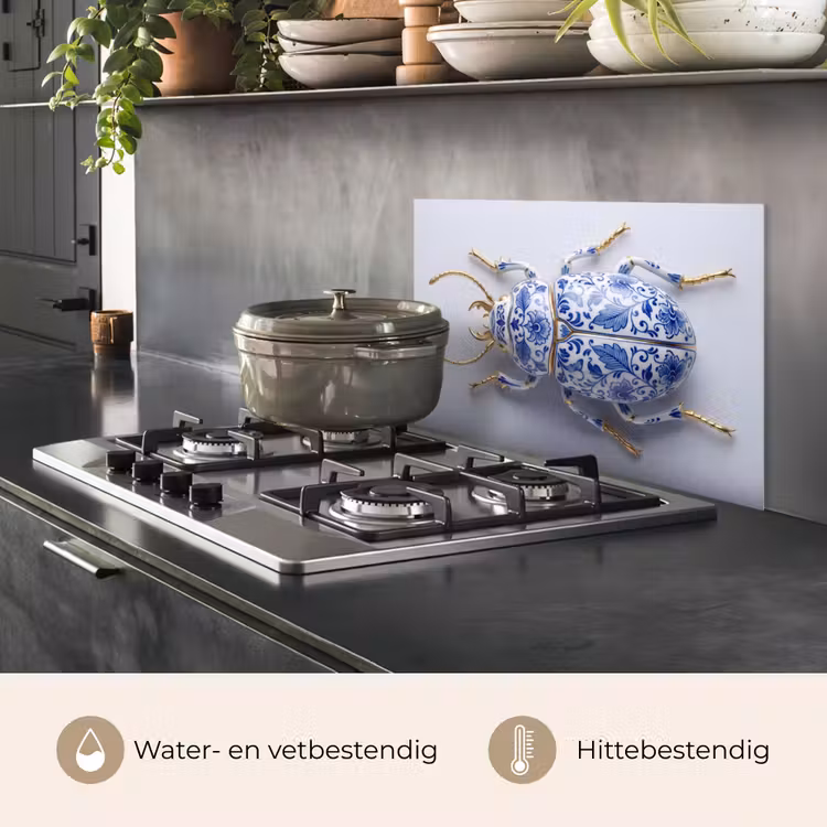 Spatscherm keuken - Kever - Delfts - Blauw - Goud — 2