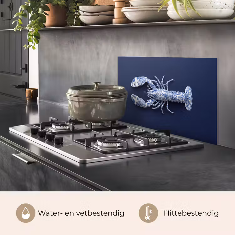 Spatscherm keuken - Kreeft - Porselein - Delfts - Blauw — 2