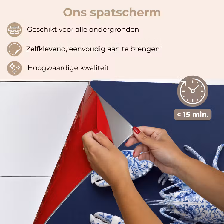 Spatscherm keuken - Kreeft - Porselein - Delfts - Blauw — 4