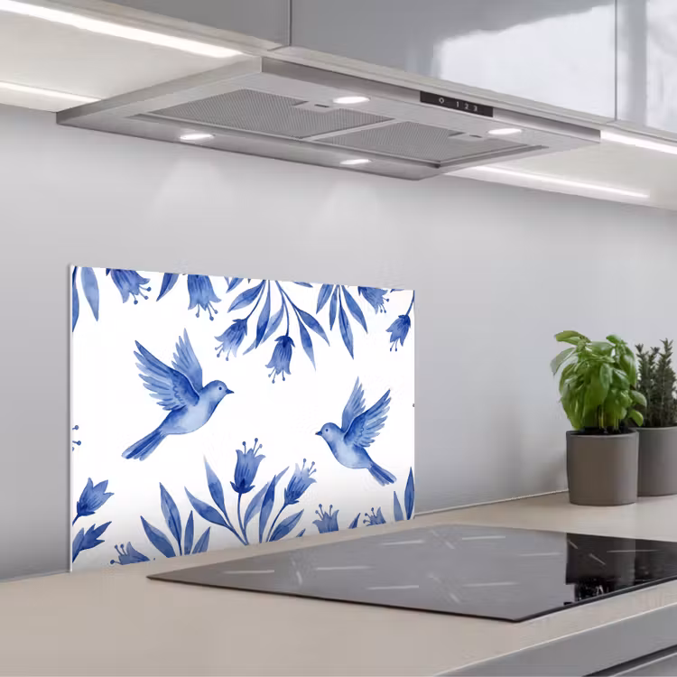 Spatscherm keuken - Modern - Vogels - Delfts - Blauw — 1