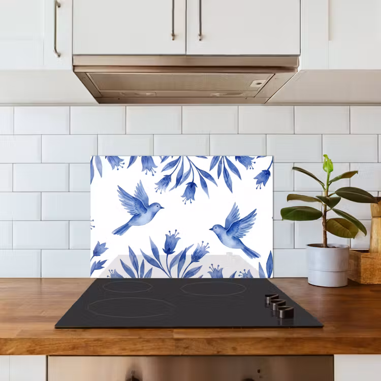 Spatscherm keuken - Modern - Vogels - Delfts - Blauw — 3
