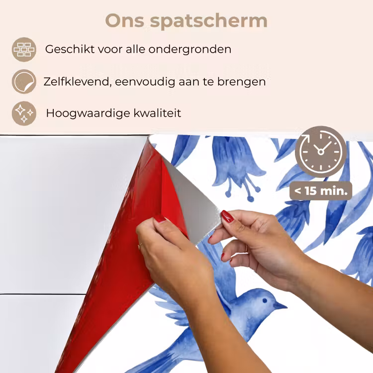 Spatscherm keuken - Modern - Vogels - Delfts - Blauw — 4