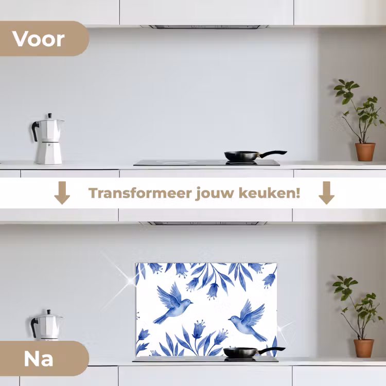 Spatscherm keuken - Modern - Vogels - Delfts - Blauw — 7