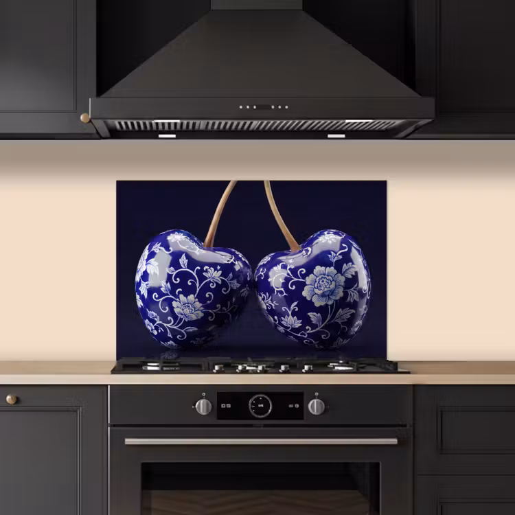 Spatscherm keuken - Porselein- Kersen - Delfts - Blauw — 5