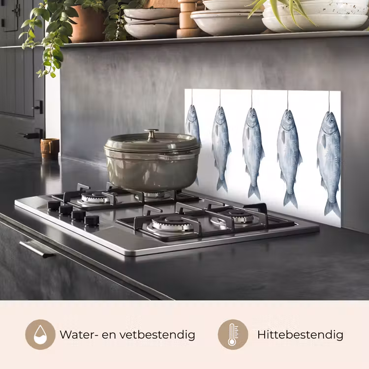 Spatscherm keuken - Vissen - Illustratie - Delfts - Blauw — 2