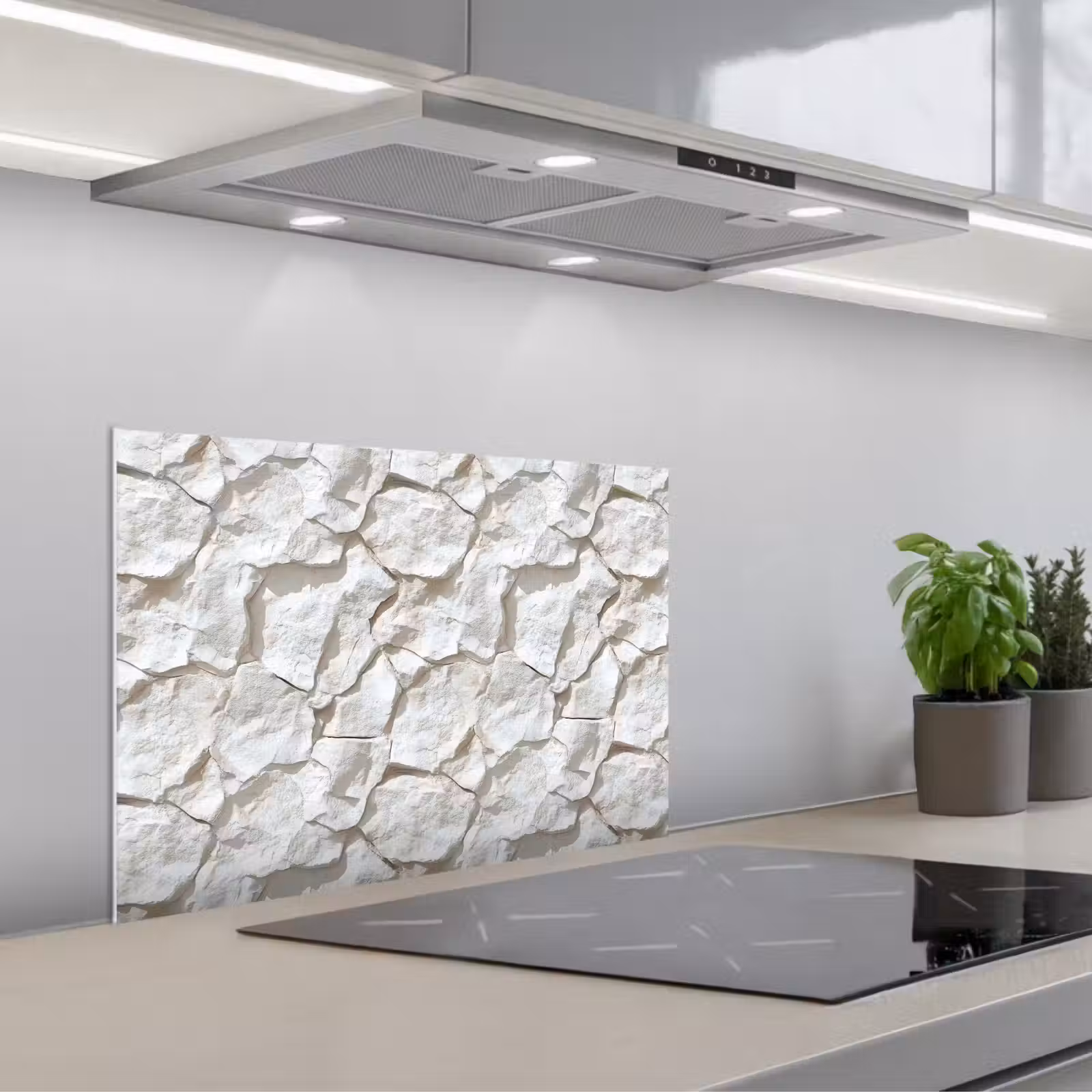 Spatscherm keuken - Structuur - Rots - Wit — 1