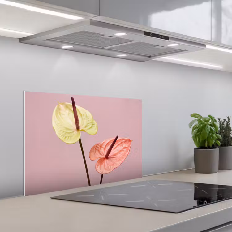 Spatscherm keuken - Bloemen - Anthuriums - Geel - Roze — 1