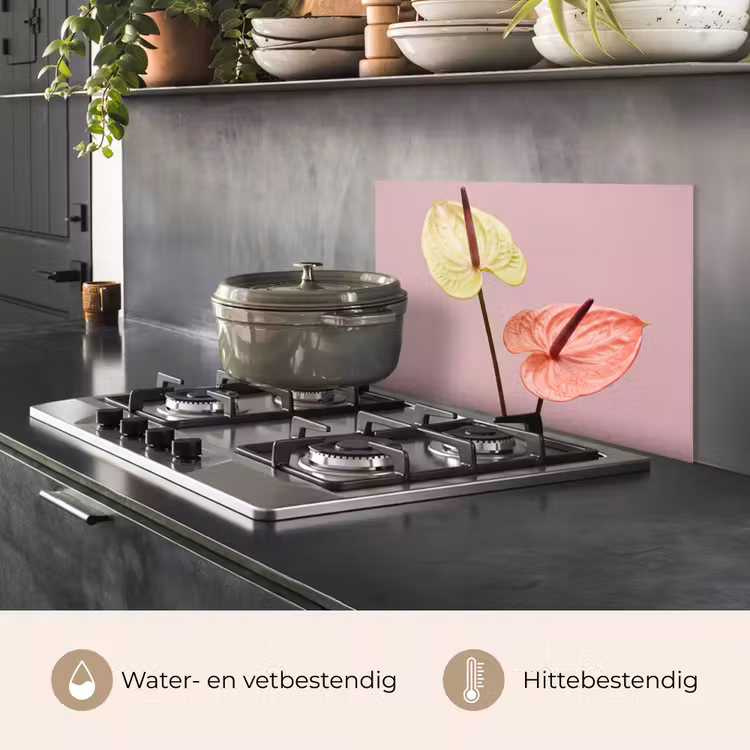 Spatscherm keuken - Bloemen - Anthuriums - Geel - Roze — 2