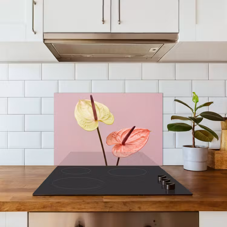 Spatscherm keuken - Bloemen - Anthuriums - Geel - Roze — 3