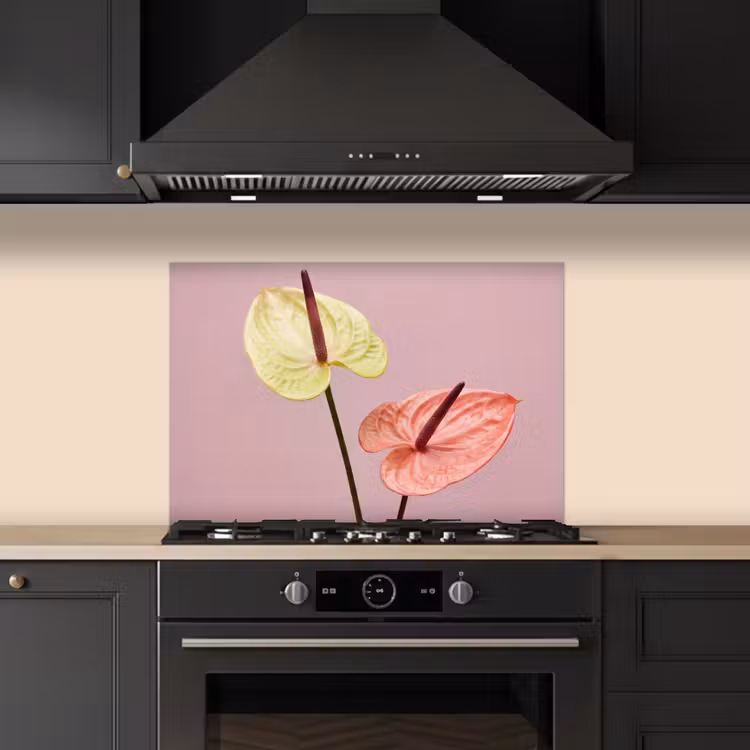 Spatscherm keuken - Bloemen - Anthuriums - Geel - Roze — 5