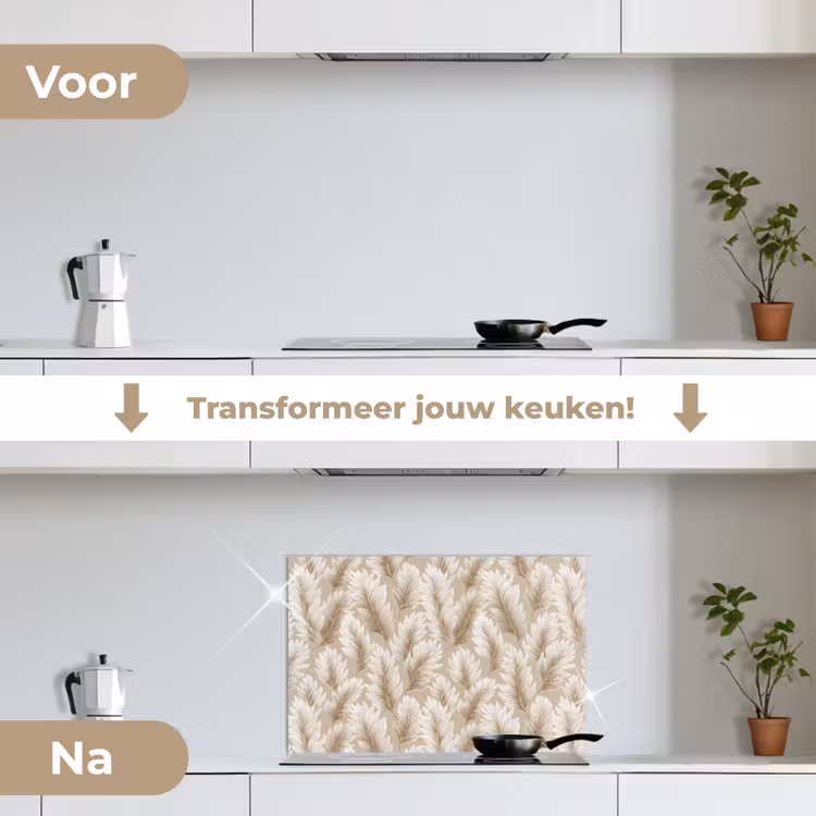 Spatscherm keuken - Botanisch - Patroon - Beige — 7
