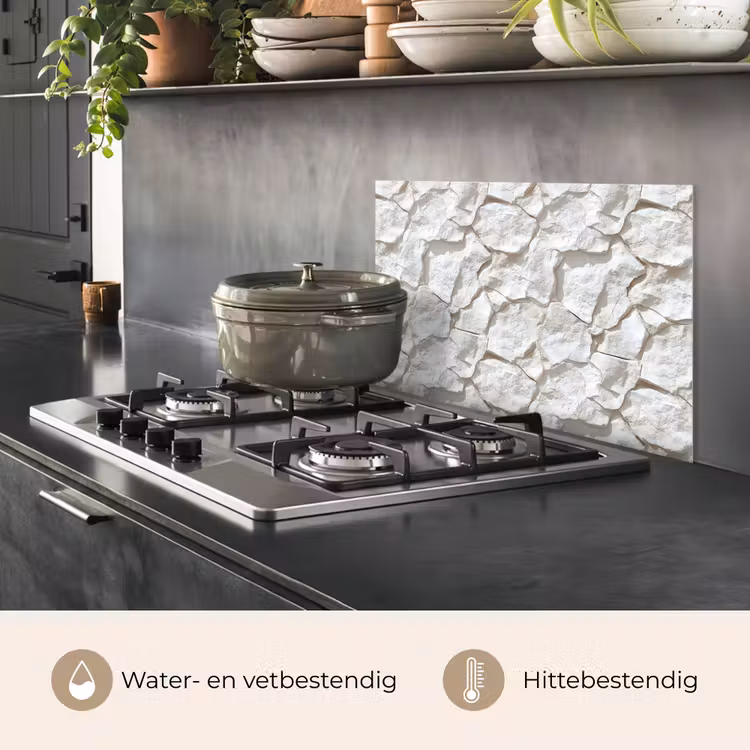 Spatscherm keuken - Structuur - Rots - Wit — 2