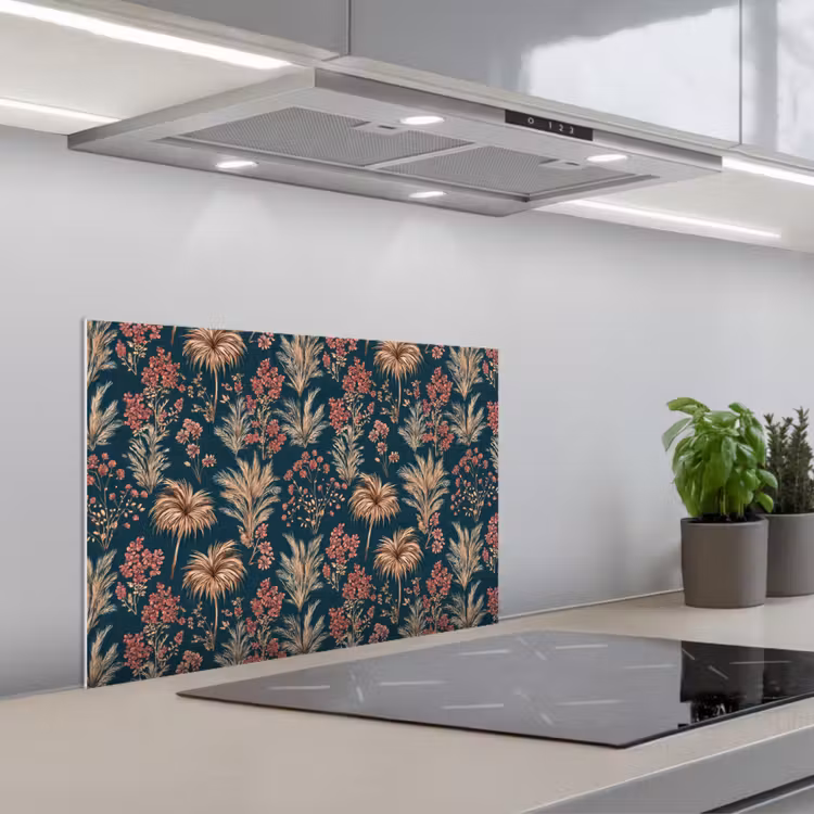 Spatscherm keuken - Botanisch - Patroon - Blauw — 1