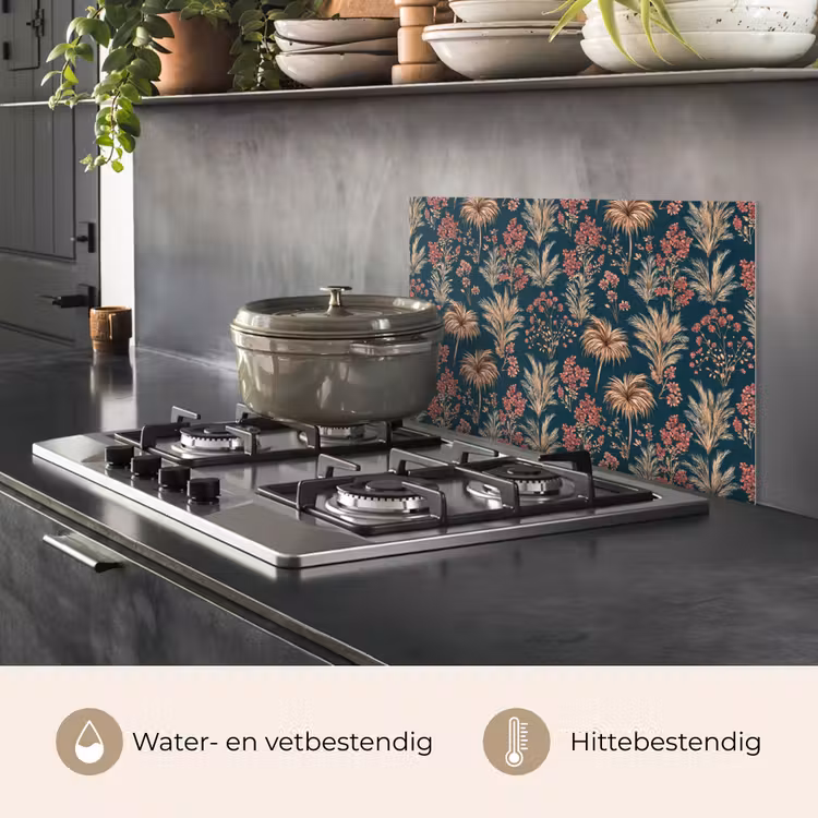 Spatscherm keuken - Botanisch - Patroon - Blauw — 2