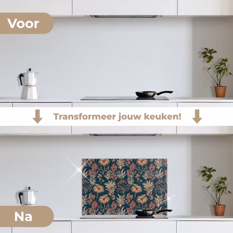 Spatscherm keuken - Botanisch - Patroon - Blauw — 7