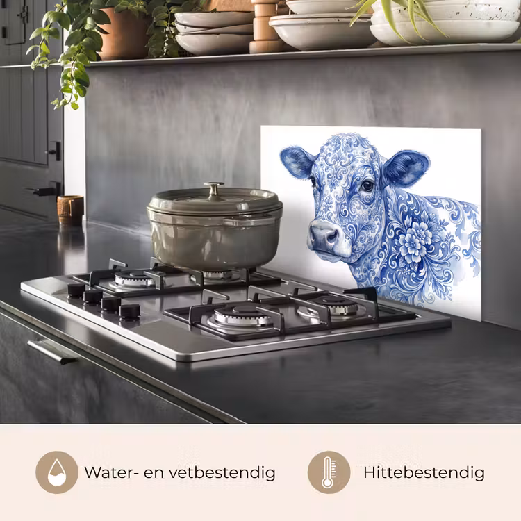 Spatscherm keuken - Illustratie - Koe - Blauw — 2