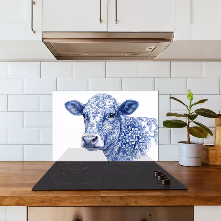 Spatscherm keuken - Illustratie - Koe - Blauw — 3