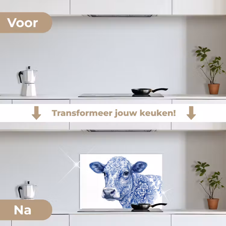 Spatscherm keuken - Illustratie - Koe - Blauw — 7