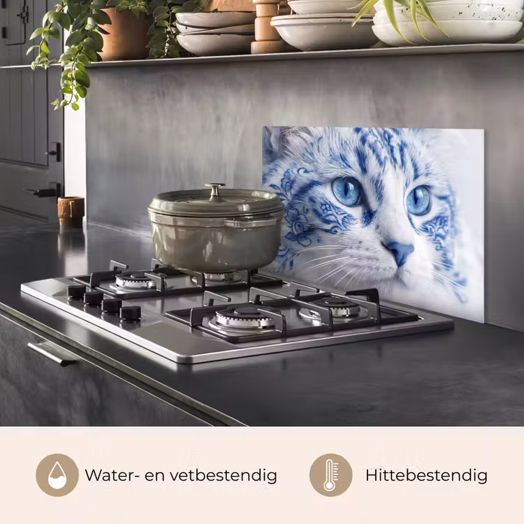Spatscherm keuken - Kat - Patroon - Blauw — 2