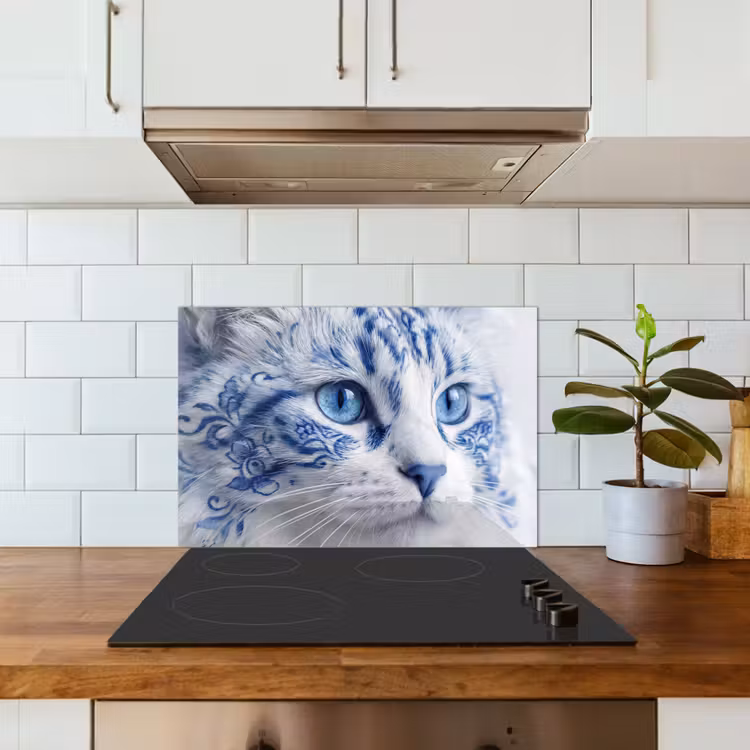 Spatscherm keuken - Kat - Patroon - Blauw — 3