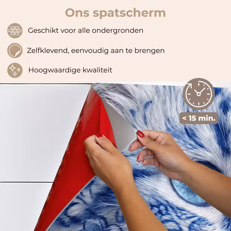 Spatscherm keuken - Kat - Patroon - Blauw — 4