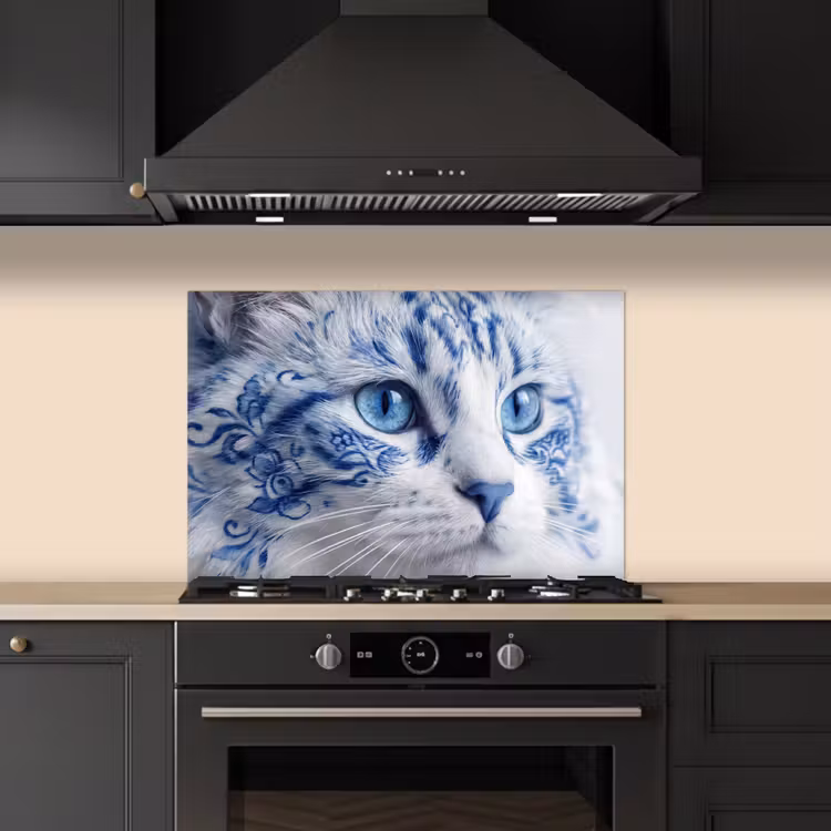 Spatscherm keuken - Kat - Patroon - Blauw — 5